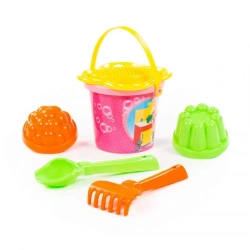 Set No. 229: small bucket with sticker, flower strainer, trowel No. 2, rake No. 2, 2 moulds, Article No. 0528