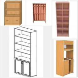 Wooden cupboards with glass