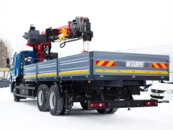 Special purpose vehicle with hydraulic loading crane of MKMA type on the basis of KAMAZ 65117 and its modifications 64K06N-UB