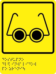 Accessibility sign for visually impaired persons (tactile-visual pictogram)