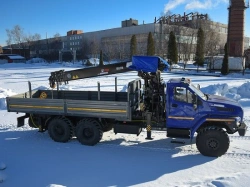 Special purpose vehicle with hydraulic loading crane type MKMA on the basis of URAL 4320 and its modifications U0K07N-U9