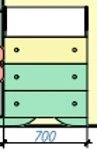 Dresser 3-drawer "Flowers". Size (w x d x h): 700x420x1070mm. (Furniture for kindergartens brand "Interior" series "TDI Kids")