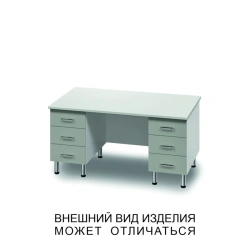 Two-desk unit with six drawers and screen