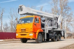 Telescopic hydraulic lift with gooseneck AGP-39T KAMAZ-65115 38.5M 450/280/120KG 25.8/22.5/19.5M