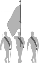 Elements of the banner complex (embroidered polyester "wet silk" type banner cloth and accessories)