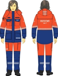 Women's suit (jacket, overalls) in the corporate style of PJSC Gazprom Neft for protection against thermal risks of electric arc