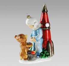 Handmade glass Christmas tree toy "Astronaut with bear"