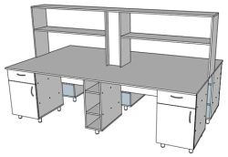 Island table 2 sides with light, sockets, shelves and drawers