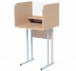Table (metal frame) for a foreign language room with acoustic half-cabinet