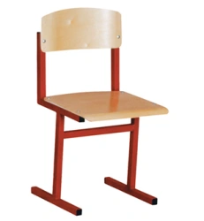 Pupil's chair with seat and backrest made of wood materials on metal frame (square tube)