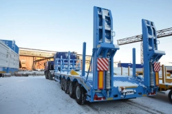 Semitrailer Politrans 94165-040. In design: metal platform with a loading platform, with ramps, with flatbed in p