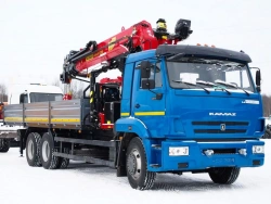 Special purpose vehicle with hydraulic loading crane of MKMA type on the basis of KAMAZ 65117 and its modifications 64K06N-U7