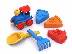 Sand Set No. 110 (3 "Cakes" moulds, rake, dustpan, "Nordic" train)
