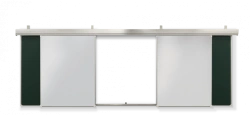 Rail system of sliding auditory boards of magnetic marker-chalk boards "Segment".