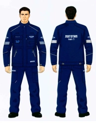 Men's suit (jacket, trousers) in Gazprom Neft corporate style for protection against general industrial contamination and furry