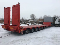 Specialised semi-trailer-tractor-trailer ?DM 943889-0000050 with metal load platform with removable frame and awning with a side