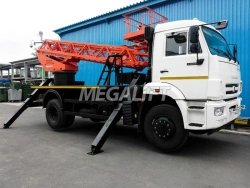 Self-propelled boom lift with working platform PSS-131.18E with ladder-type boom on the chassis KAMAZ 43253-G5, 43502-.
