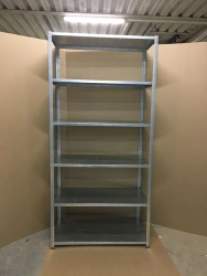 Metal shelving units with STM marking