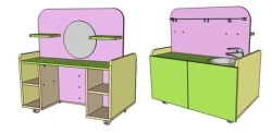 Wooden furniture for preschools: Mobile play module "Hairdressing salon and kitchen"