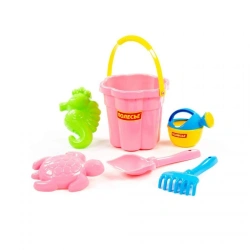 Set No. 309: Medium flower bucket No. 3, spatula No. 5, rake No. 5, moulds (seahorse + turtle), small watering can No. 3, articl