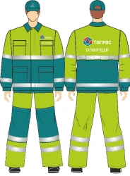 Women's high visibility signal suit (jacket, dungaree) for protection against general industrial contamination made of cotton fa