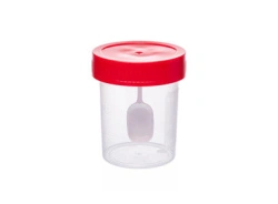 Polymer container with lid and spoon for biological material, 60 ml, non-sterile
