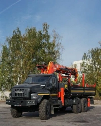 Special purpose vehicle with hydraulic loading crane of KMA type on the basis of URAL 4320 and its modifications U0K02N-4Z151