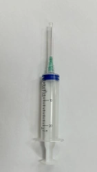 Single-use sterile three-detail "Luer Lok" sterile injection syringe with nominal capacity of 20ml with needle