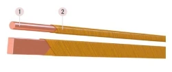 Rectangular copper winding wire insulated with glass fibre, glued and impregnated with thermosetting varnish.