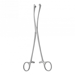 TSH-04-045-26 3-tooth uterine forceps for pulling off the uterine body, curved along the rib, 260 mm