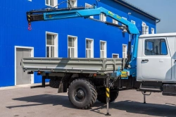 Flatbed platform, type 47121, modification 47121F with CMU manufactured by "UZPM" LLC of ANT brand on the basis of GAZ 33098 cha
