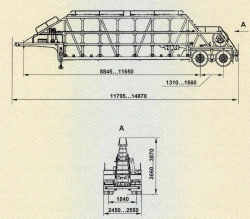 Semitrailer ChMZAP-938532 - metal frame with truss on spring suspension.
