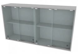 Hinged shelving unit with sliding fronts (glass) 1300x300x700mm (WxHxH)