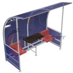 Referees' booth with table and canopy