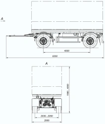 Cargo biaxial trailer (without steering) 8465-14S using axles manufactured by OOO "BPV-ÖST": wheel axles with torques