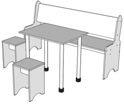 Kitchen corner (sofa (bench)+ dining table + stool (2 pcs))
