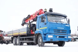 Special purpose vehicle with hydraulic loading crane of MKMA type on the basis of KAMAZ 43118 and its modifications 41K37G-LA