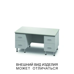 Double desk with high drawers and screen