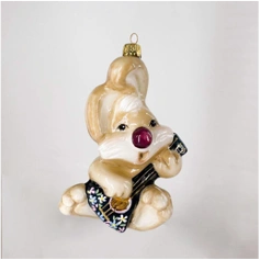 Handmade glass Christmas tree toy "Hare with balalaika"