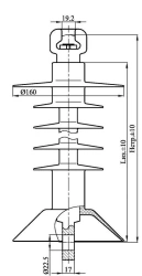 Suspension rod insulator with ribbed sheath made of organosilicon rubber PSPKr 120-3/0,6-P-GU