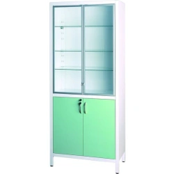 Medical metal two-section two-door cupboard with metal-glass doors for medicines ??-2.302-"Aibolit" TU 9452