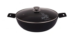 Cast aluminium sauté pan 300/85mm (with non-stick coating) TM Kukmara,b with glass lid, with removable Bakelite handles, "Marble