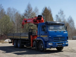 Special vehicle with hydraulic loading crane of KMA type on the basis of KAMAZ 65117 and its modifications 64K32N-U2