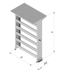 Double-sided metal hardware rack MASU2 000x000, with overall dimensions from 240x1900x600 mm to 240x2300x1800 mm, thick