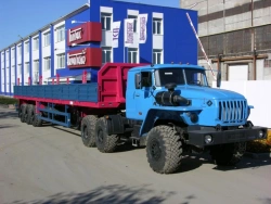 Semitrailer Politrans 94171 -0000021. In design: metal platform with decking, with pneumatic suspension.