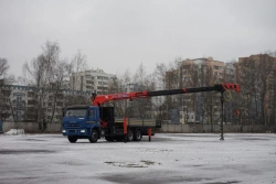 Special purpose vehicle with KMA type hydraulic loading crane on the basis of KAMAZ 65117 and its modifications 64K31N-UJ