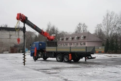 Special purpose vehicle with MKMA type hydraulic loading crane on the basis of KAMAZ 65117 and its modifications 64K36N-UA