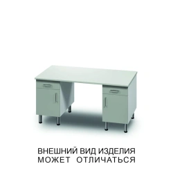 Two-desk unit with swinging doors and two drawers