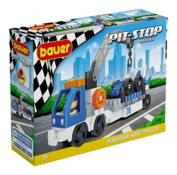 Children's developmental toy Bauer series "Pit Stop" set "Tow truck and racing car" in a box (colour white, blue)