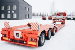 Semitrailer Tverstroimash 993931 modification F023 variant with fittings with hydraulic suspension with independent steering mec